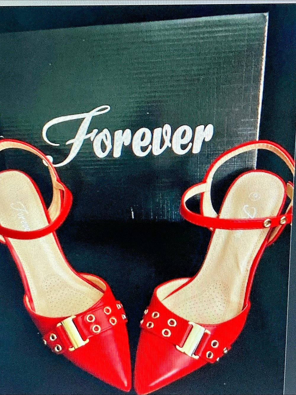 Forever Red Pointed-Toe Ankle Strap Heels Like New